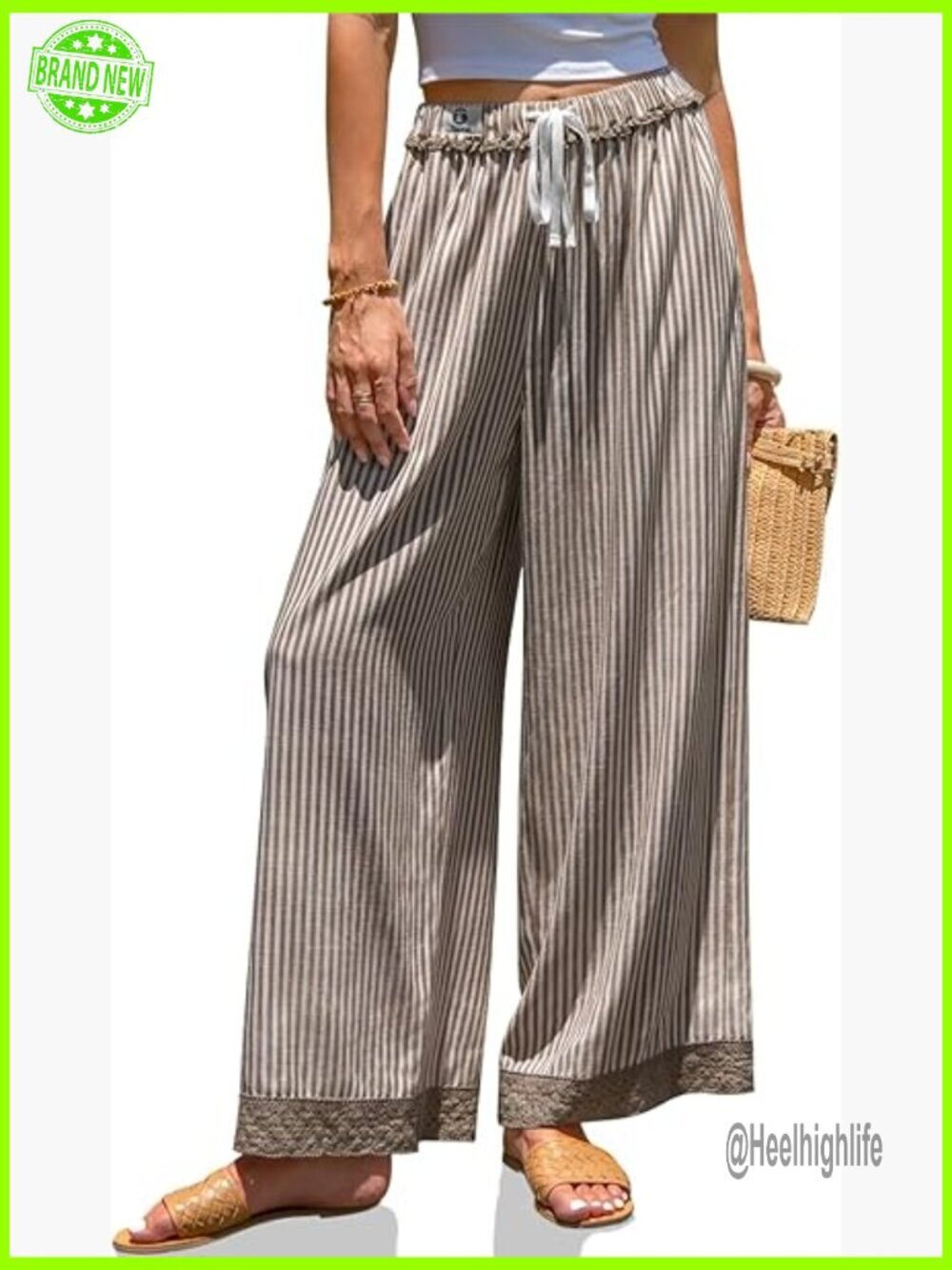 Wide Leg Lounge Pants Linen Blend Drawstring Casual Boho Palazzo